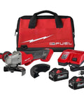 Pro Grade 18V Cordless Angle Grinder Kit With One Key Smart Tech Braking Disc System includes grinder, two batteries, and charger.