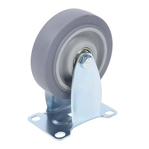 Set Of Four 4 Inch Grey Polyurethane Caster Wheels With Dual Bearings Heavy Duty Cart Casters Rated 1600 Lbs on metal bracket.