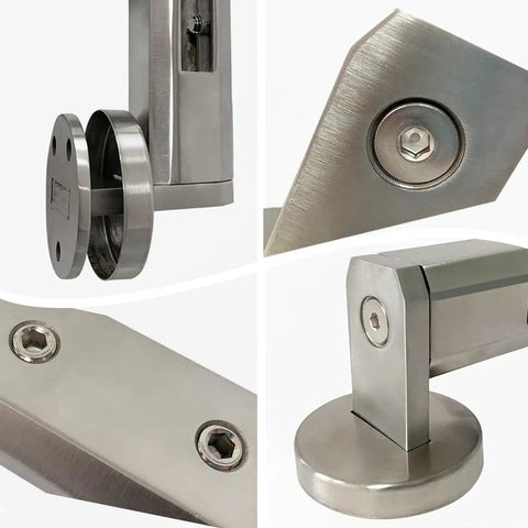 No Sweat Side Mount Glass Clamps, Boss Grade 304 Stainless Steel Spigots For 10 To 12 Mm Panels, showcasing durable metal connections.
