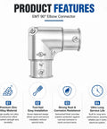Heavy Duty 3/4 Inch Emt Conduit Fitting 90 Degree Inside Corner Pull Elbow Zinc Die Cast Raceway setup features and details.