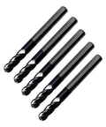 Five Pack Quarter Inch Ball Nose Carbide End Mills ALTiN Coated, Four Flute CNC Milling Bits For Alloy And Hardened Steels