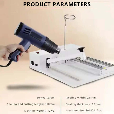 Heavy Duty Shrink Wrap Sealer Machine, 450W To 800W Heat Fuser with handheld gun for quick film sealing and cutting.