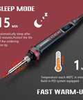 All-In-One 90W Adjustable Soldering Iron Kit With LED Display showing temperature and sleep mode features