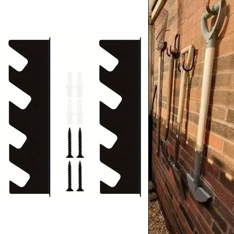 Wall Mounted Tool Organizer Rack For Garage And Shed Space Saving Storage Bracket That Holds Shovels Rakes And More Black Durable Garden Tool Holder For Easy Access And Quick Reach, black wall mount with screws
