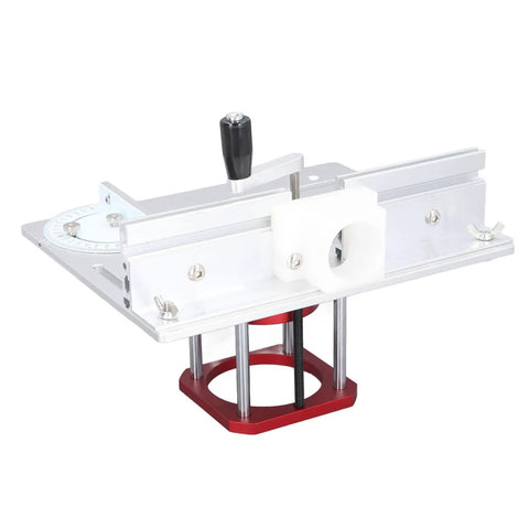 Heavy Duty Aluminum Router Lift Base With Quick Twist Knobs For Badass Diy Woodshop Setup Solid Zero To Fifty Four Millimeter Height Adjustment Rig with red clamping base