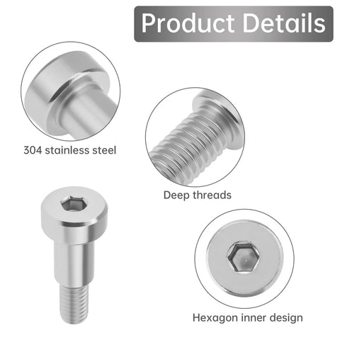 Ten Pack M6 Hex Socket Shoulder Screws Featuring A Slick Eight Millimeter Smooth Shoulder And Twelve Millimeter Thread Cut From Top Tier 304 Stainless Steel For Rock Solid Alignment close-up showing hex design and deep threads.