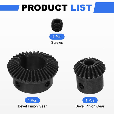 Two Pack Tapered Bevel Gear Set Module 1 Ratio 1 To 2 With 20T And 40T Gears Hardened Steel Straight Bevel Gears For 90 Degree Steering Motor Applications 6mm And 20mm Shaft Holes With Keyways