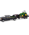 Ford F350 Pickup And John Deere Tractor Toy Set With Gooseneck Trailer, 1 To 32 Scale, side view with detachable trailer