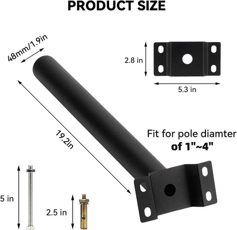 Heavy Duty Extension Mounting Arm For Solar Street Lights Outdoor Light Fixture Bracket dimensions and components