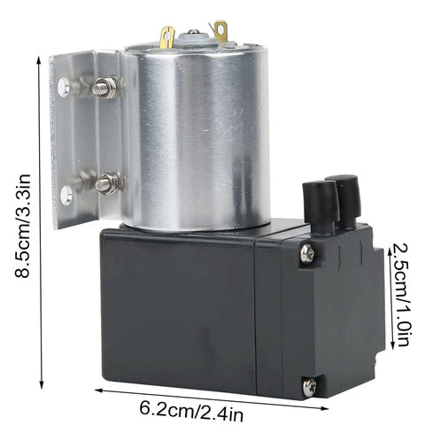 Dc 12 Or 24 Volt Mini Vacuum Pump With Integrated Mount, 10 Watt Portable Electric Diaphragm Air Compressor Delivers Knockout Negative Pressure Suction For Gnarly Diy Builds And Precision Lab Sampling Tasks side view with dimensions