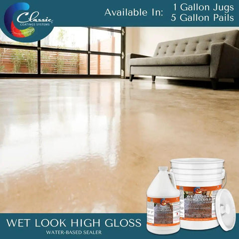Top Shelf Water Based Concrete Sealer Yields A Deep Wet Look Sheen On Driveways Patios And Block Walls in a living area setting.