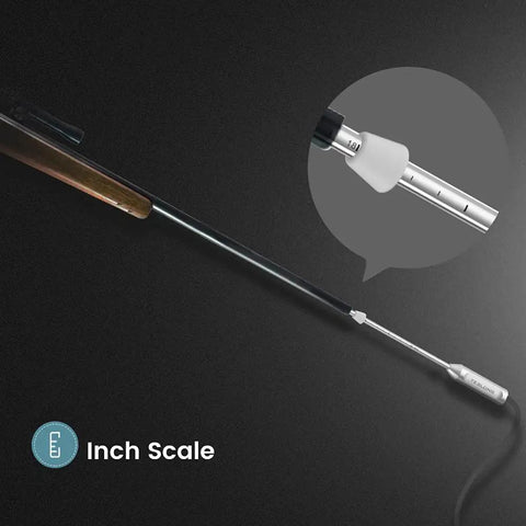 Rigid Rifle Borescope With LED Lights And Right Angle Mirror For Gun Cleaning Camera 26 Inch Rod Fits 20 Caliber And Larger Firearms Works With Android Windows PCs Inspect Barrel For Cleanliness Throat Erosion Rifling Wear inch scale shown