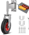Spring Loaded Tube Gate Casters 6 Inch Rubber Tire Heavy Duty Gate Caster Wheels With Hardware For Tube Gates Metal Gates Wooden Gates Fence Gates And Swing Gates 600 Pound Load Capacity product image showing wheel and mounting hardware