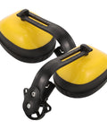 Heavy Duty Hard Hat Mounted Ear Muffs Built To Kill Loud Workshop Racket On Construction Zones And Factory Floors Dependable Industrial Hearing Safety Armor, yellow clip-on design.