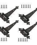 Heavy Duty T Strap Gate Hinges 6 Inch Decorative Hammered Finish Rust Proof Steel Outdoor Wood Gate Barn Shed Door Hardware 4 Pack Black