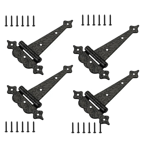Heavy Duty T Strap Gate Hinges 6 Inch Decorative Hammered Finish Rust Proof Steel Outdoor Wood Gate Barn Shed Door Hardware 4 Pack Black