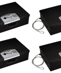 Pack of 4 Portable Electronic Security Safe Box 0.5 Cubic Feet Black with tethering cables, keyless combination lock visible