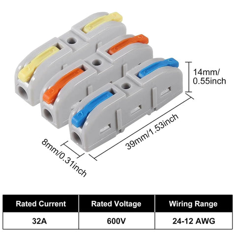 34 Piece Quick Connect Wire Splice Kit With Lever Nut Connectors for Easy No Fuss Wiring of AWG 28 to 12 1 in 1 Out Inline Terminals Insulated