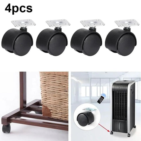 Heavy Duty 4 Pack 40mm Swivel Furniture Casters With 34x34mm Plate, showing metal ball bearing and application on cart and cooler.