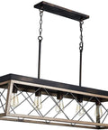 5 Light Wood And Metal Kitchen Island Pendant Chandelier With Rustic Farmhouse Industrial Vibe, 39x12x12 in, oak-painted metal frame