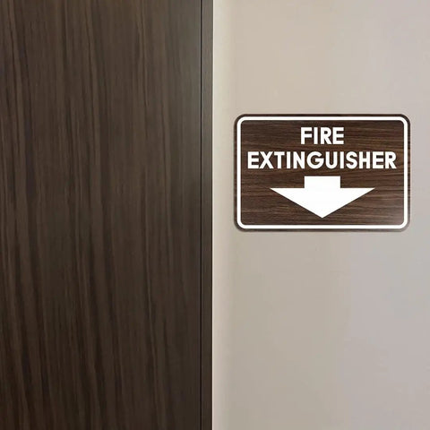 Classic Framed Fire Extinguisher Sign In Brushed Gold Small Size No Tools Needed Wall Mount Easy Adhesive Installation Durable Plastic