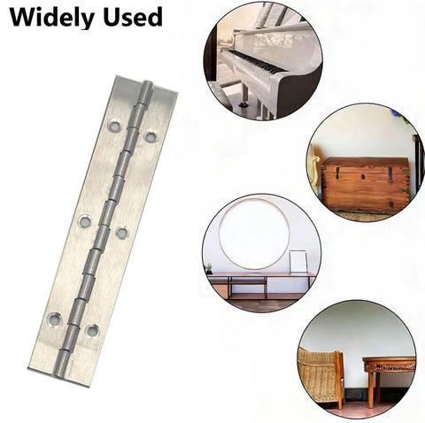 Rock Solid 6 Pack Heavy Duty Stainless Steel Piano Hinges For Cabinet Doors And Gates Built Different Rust Proof Silver Finish on furniture.