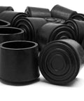 Tough As Nails Black PVC Rubber Furniture Leg Sleeves, Pack Of 16, close-up of black rubber cups, 32mm ID for scratch proofing.