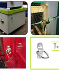 Top Shelf 304 Stainless Steel D Ring Tie Down Anchor Quarter Inch Heavy Duty Truck Haul Gear installed in various locations.