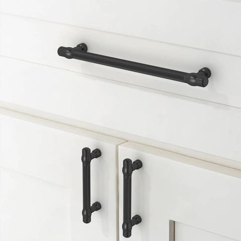 10 Pack Matte Black Cabinet Pulls 7.5 Inch Center To Center Kitchen Cabinet Handles on white drawers