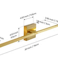 Gold 30 Inch Rotatable Modern Vanity Light With 5CCT LED, Dimmable Over Mirror Bathroom Wall Sconce, dimensions labeled.