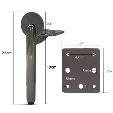 Four Pack Adjustable Table And Cabinet Leg Set With Screws Aluminum Alloy Sofa Feet For Chair Desk Cupboard Bed 18 Cm Gray Heavy Duty Furniture Replacement Support illustration with dimensions.