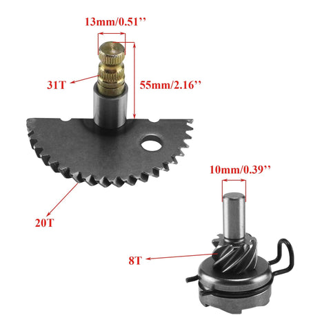 GY6 Kick Start Gear Shaft And Idle Gear Kit For 49cc 50cc 80cc Scooters And Mopeds 139QMB P139QMA showing gears with measurements