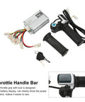 Brushed 36V 25A Ebike Controller And Twist Throttle Kit With Real Time Battery Display And Locking Handle shown separate