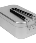 Aluminum Mess Tin With Lid And Handle For Camping And Backpacking, Lightweight Silver Mess Kit, 6.5x3.5x2.6 inch, angled view