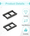 20 Piece DIP IC Socket Adapter Kit with 24 Pin Round DIP Sockets, 15.24mm Row Pitch for Breadboard Projects and PCB Design