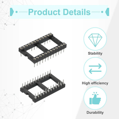 20 Piece DIP IC Socket Adapter Kit with 24 Pin Round DIP Sockets, 15.24mm Row Pitch for Breadboard Projects and PCB Design