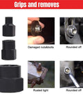 Knuckle Buster 15 Piece Impact Socket And Extraction Toolkit For Gnarled Bolts showing sockets gripping damaged nuts and bolts.