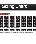 Sizing chart for men's body measurements for Rugged 1680D Ballistic Pack Inner Duty Belt For Police And Tactical Boss Moves.