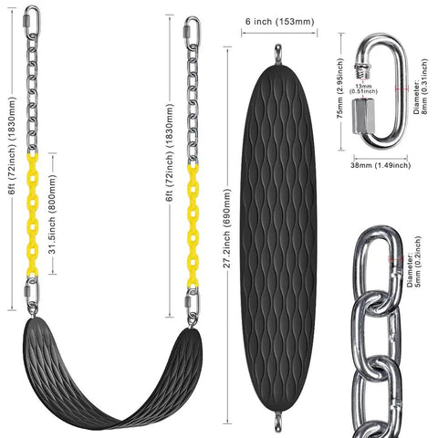 Heavy Duty Swing Seats 2 Pack With 66 Inch Chain And Carabiners For Outdoor Playset Replacement, seat dimensions shown