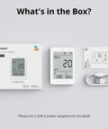 Smart Indoor Air Quality Monitor With PM2.5 PM10 Temperature And Humidity Sensor Real Time Display And Alerts Matter Compatible 2.4GHz WiFi 3.73 Inch Screen Ideal For Bedroom And Nursery, box contents