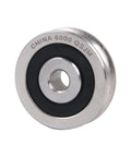 U Shaped Sealed Ball Bearing 6x30x8mm Steel 625 Guide Pulley Rail Bearing For Linear Motion, Rock Solid Heavy Duty Load Handling Up To 355kg, Smooth Rolling Wheel For Machinery And Equipment. Front view of sealed steel bearing with 6mm bore