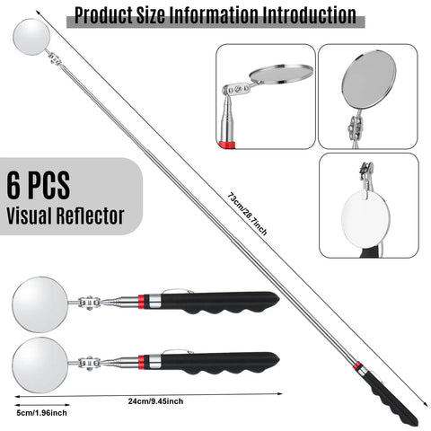 Six Pack Telescoping Inspection Mirrors Retractable 29 Inch Mechanical Mirror Tool For Under Vehicle Checks Car Visual Reflector And Detection Mirror Durable Auto Repair Accessory For Tight Spots And Hard To See Areas