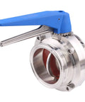 3-inch stainless steel 304 butterfly valve with blue trigger handle and tri-clamp ends