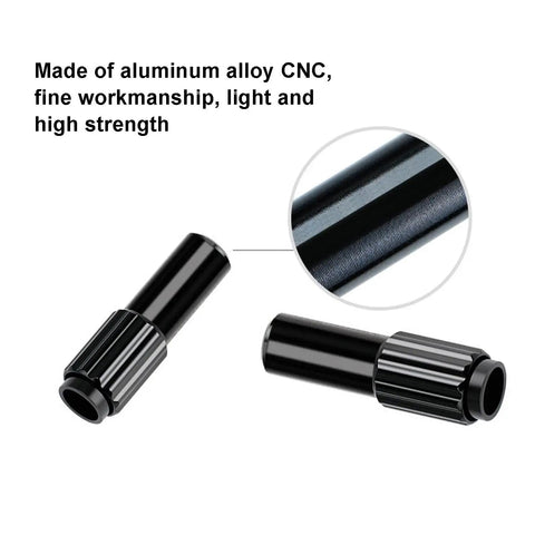 Close-up of Dope Inline Bike Cable Adjuster Set, CNC Aluminum Alloy, Anodized Black, showing fine workmanship and durability.
