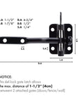Heavy Duty Self Locking Gate Latch Built Tough For Wood Or Metal Backyard Gates with measurements for installation.