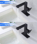 LED Temperature Display Matte Black Bathroom Faucet With Pull Out Sprayer in stream and spray modes over a sink
