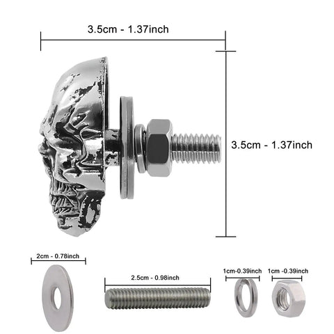 Side view of Skull License Plate Screws And Fasteners Kit For Cars Trucks Motorcycles And All Vehicles Aluminum Alloy 4 Pcs