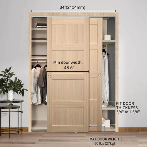 Bypass Sliding Door Hardware Kit 84 Inch Track Set For Two Door Wardrobe Closet System Smooth And Quiet Operation in use.