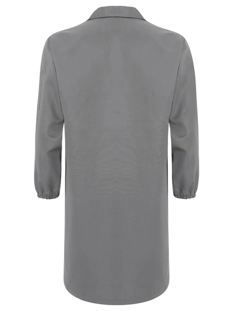 Back view of Premium Unisex Workwear Lab Coat Featuring Hella Tough Cotton Polyester Build For V Neck Button Front Closure.