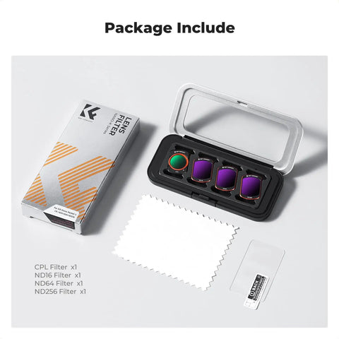 FD161 K-Series CPL ND Filter Kit for Osmo Pocket 4By3 with ND16 ND64 ND256 filters in case with microfiber cloth